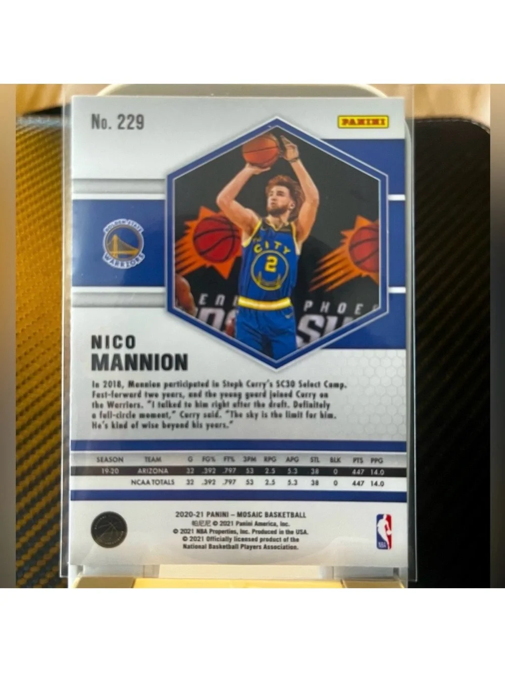 GSW 2021 Nico Mannion No. 229 Panini REACTIVE BLUE Prizm Rookie NBA Trading Card